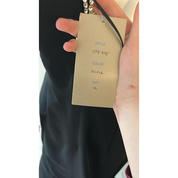 REEM ACRA Black Crystal Embellished Gown Size 12 - Picture 10 of 11